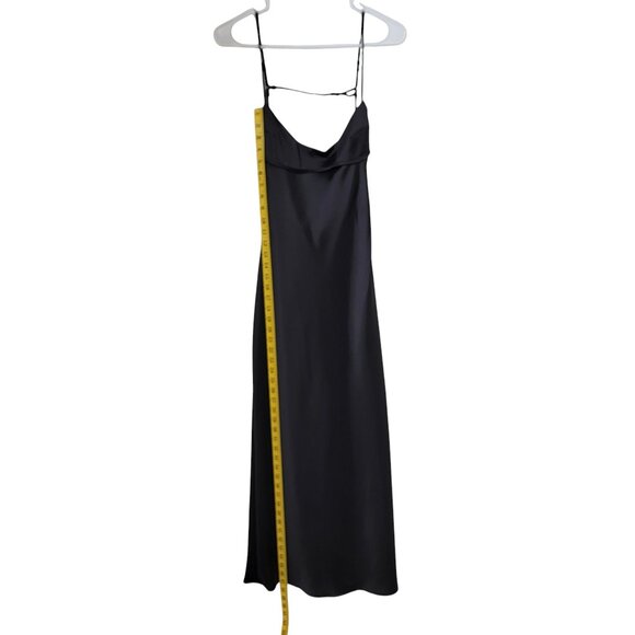Zara Size S Black Satin Midi Cocktail SlipDress with Cutout Detailing on Back - Picture 7 of 16